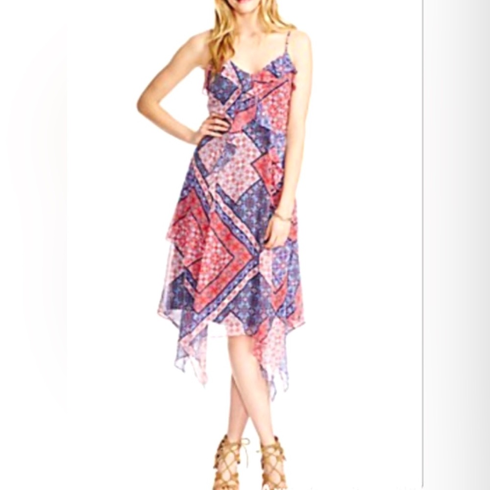 Jessica Simpson Hankerchief Dress Red blue Bandana Patchwork Asymmetrical SZ S